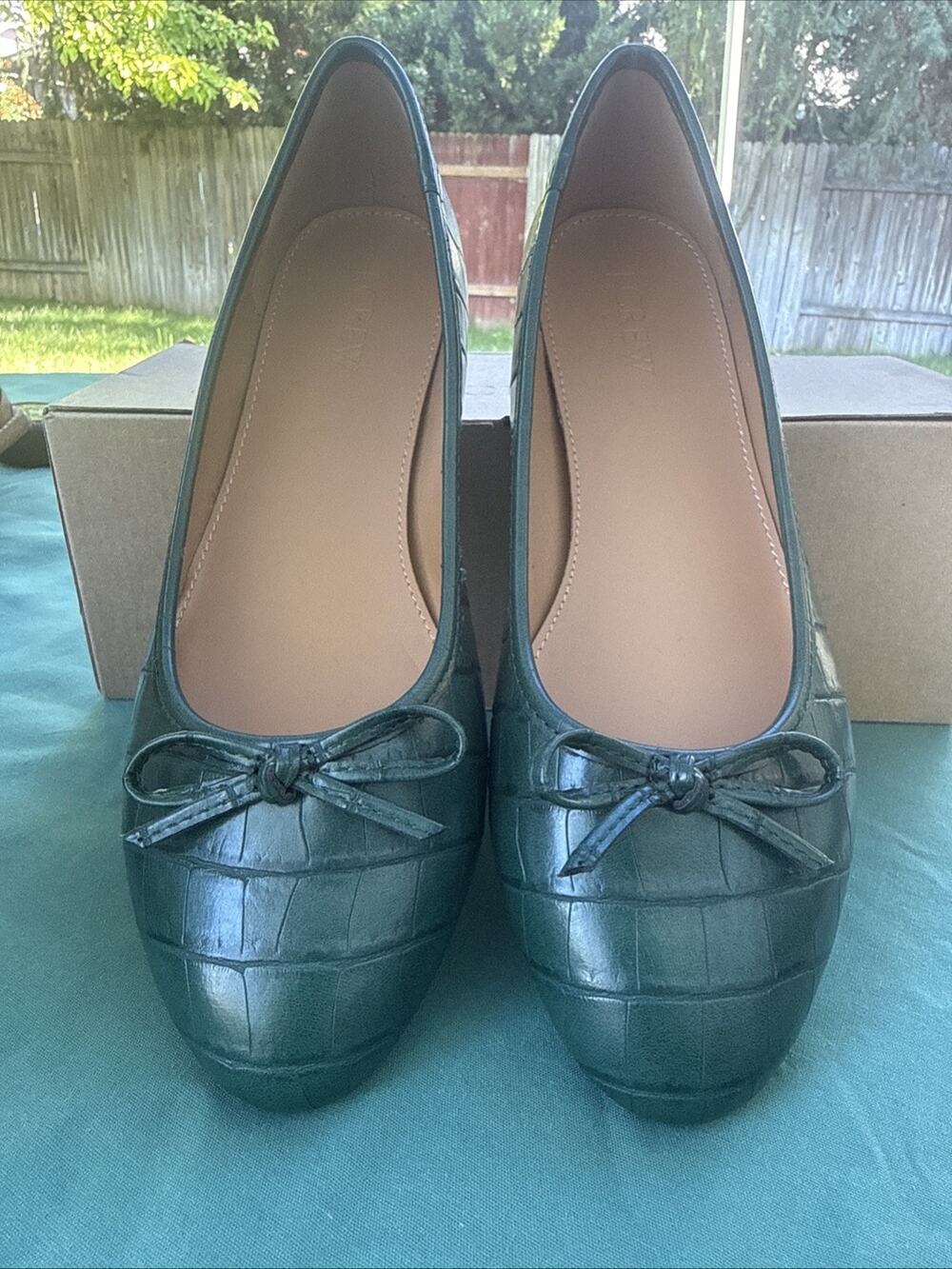 J. Crew Crocodile Embossed Green Flats Size 7 1/2